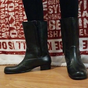 Black Faux Leather Rain Boots